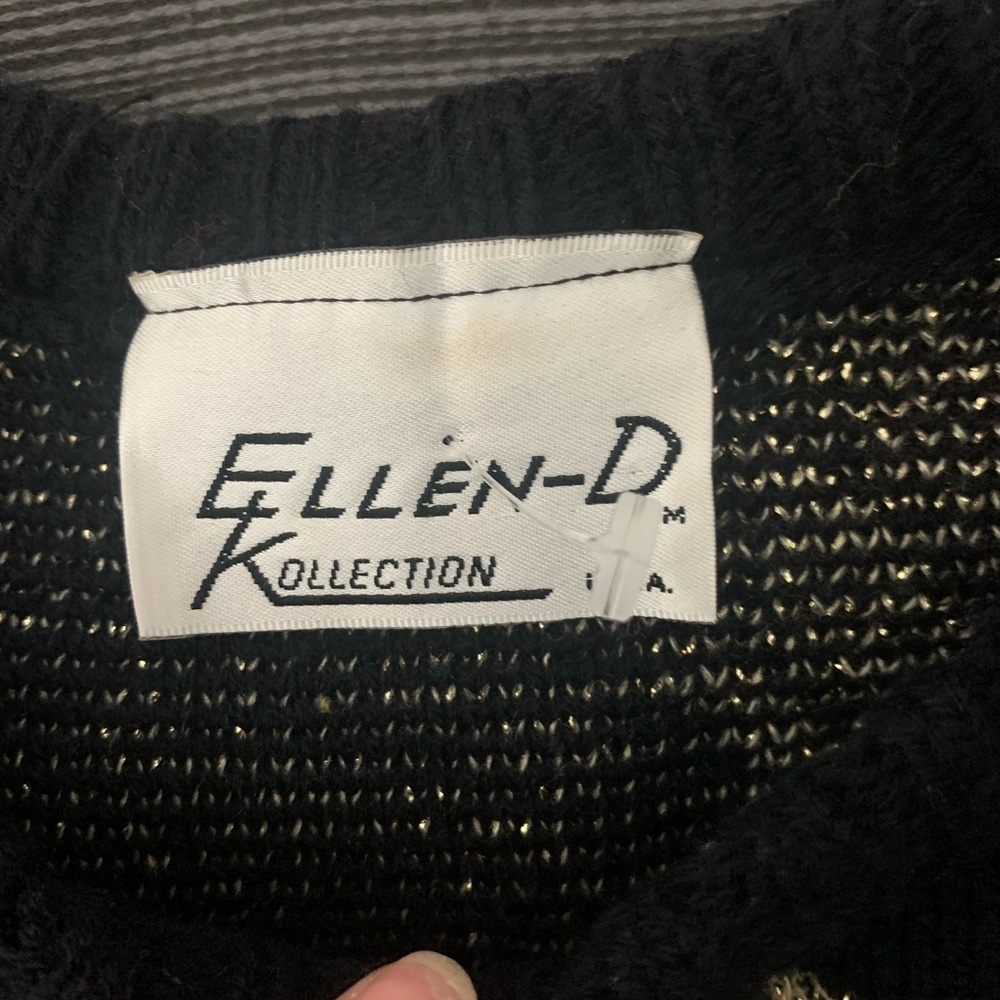 New Vintage Ellen D Collection Abstract Sweater Mini Dress Black Gold Large - Picture 7 of 9